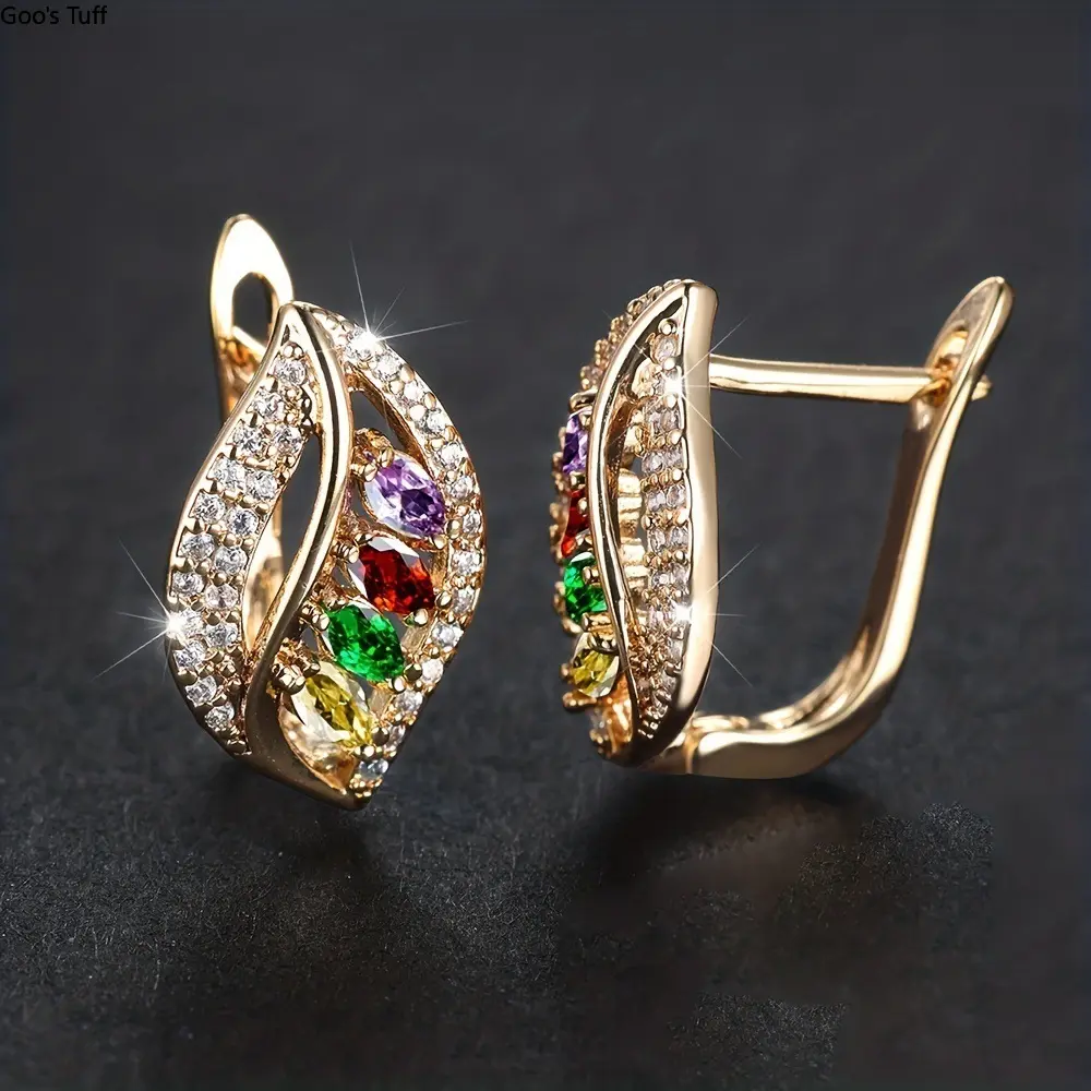 Earrings Ear Jewelry Micro Pave Zircon Leaf Ear Buckles European Russian Style Color Electroplated Luxury Premium Ear Jewelry For Women Daily Travel Party Wear