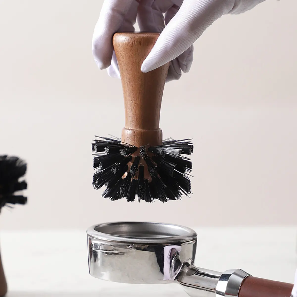 BloomWish Aesthetic Look Handheld Espresso Brush - Durable Natural Wood Handle, Integrated Brush Shape, Multifunctional Coffee Dusting & Cleaning Tool for Coffee Filters, Espresso Machines