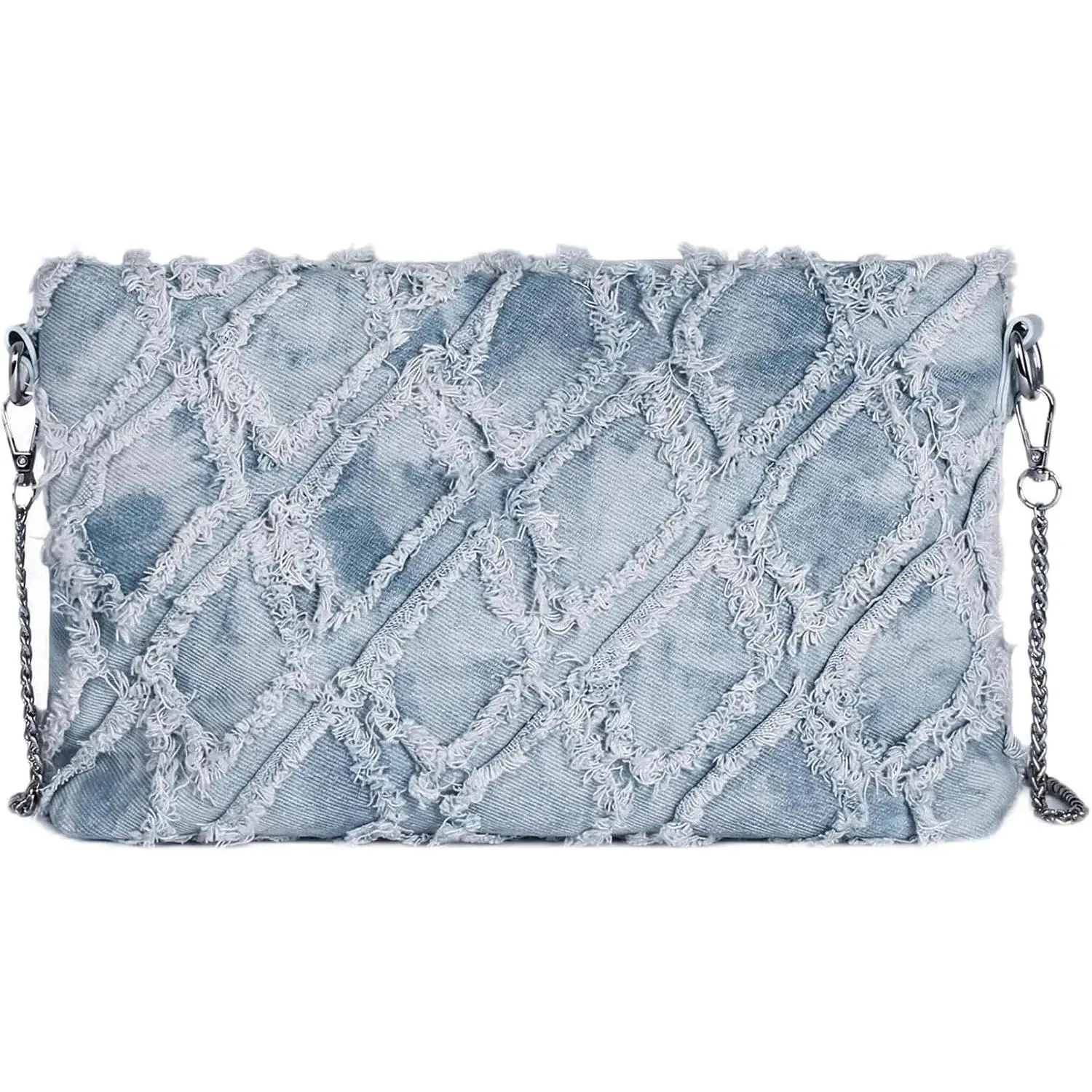 Denim  Bag for Women Y2K Frayed Patchwork Jean Purse Lightweight Chain Strap Crossbody Bag Trendy Retro Blue Handbag for Daily Party Street Style