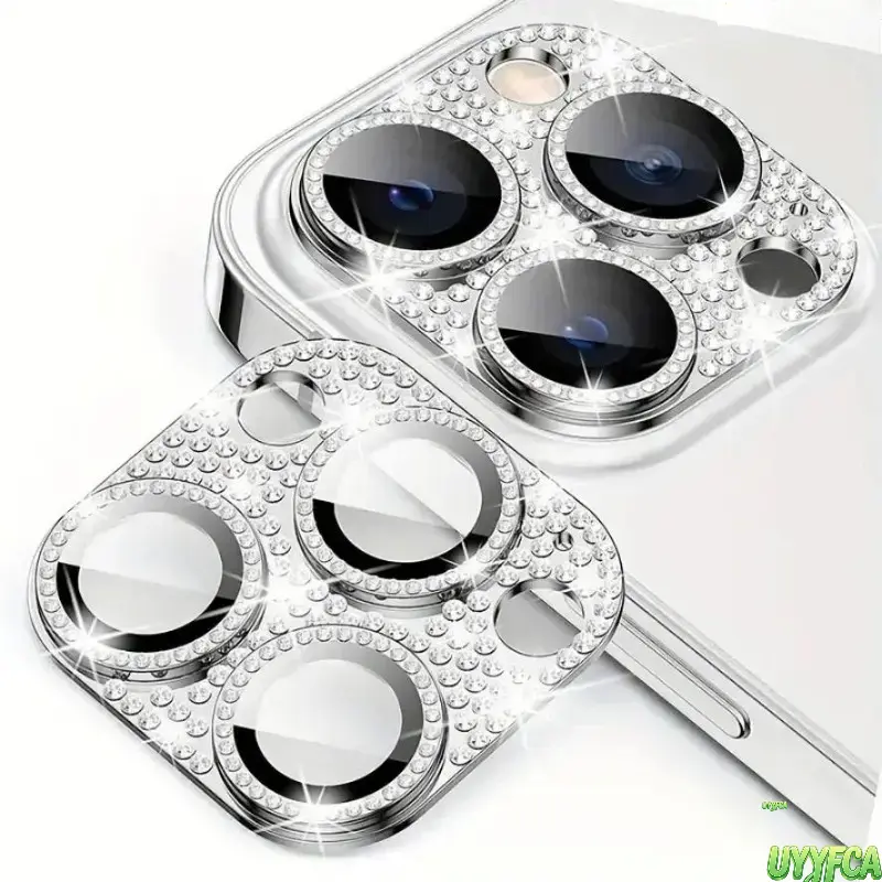 Glitter Rhinestone Camera Lens Protector for iPhone, Diamond Metal Ring Tempered Glass with Anti-Scratch & Case Friendly Protection, Accessories