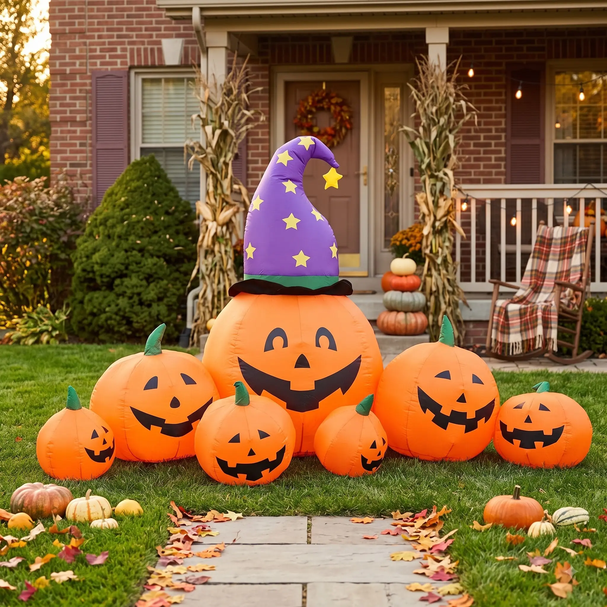 Giant Inflatable Pumpkin Patch Prop for Front Yard, Classic Witch Hat Detail, Fall Season Essentials, Gift for Event Hosts