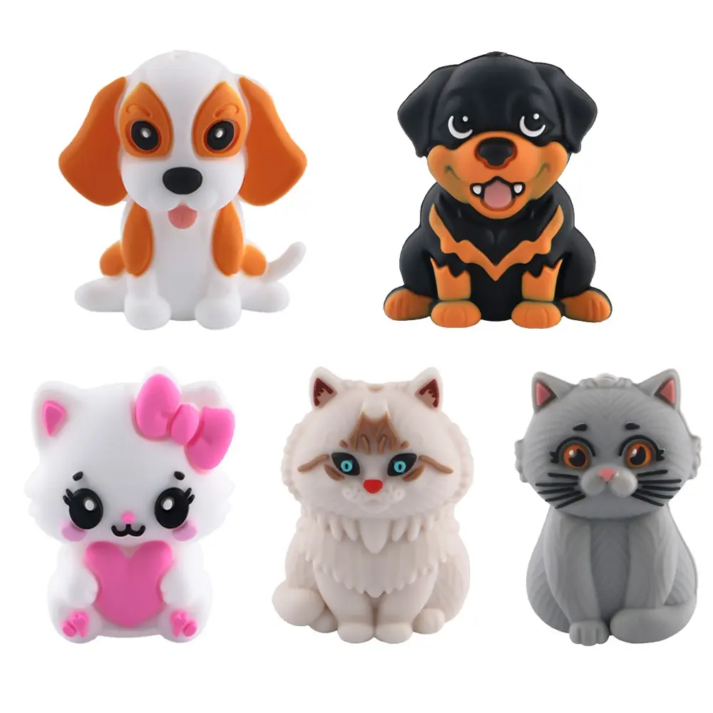 10pcs New 3D Silicone Beads, Dog Large Ears, Dog Smile, Cat Beads, DIY Jewelry Making Accessories
