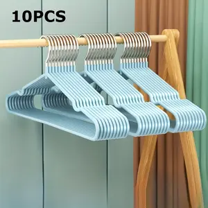 10 Pack Non Slip Heavy Duty Thick Metal Clothes Hangers with Rubber Coating, No Mark Adult Garment Hanging Hooks with Shoulder Notches, Space Saving Durable Closet Organizer for Shirts Coats Pants