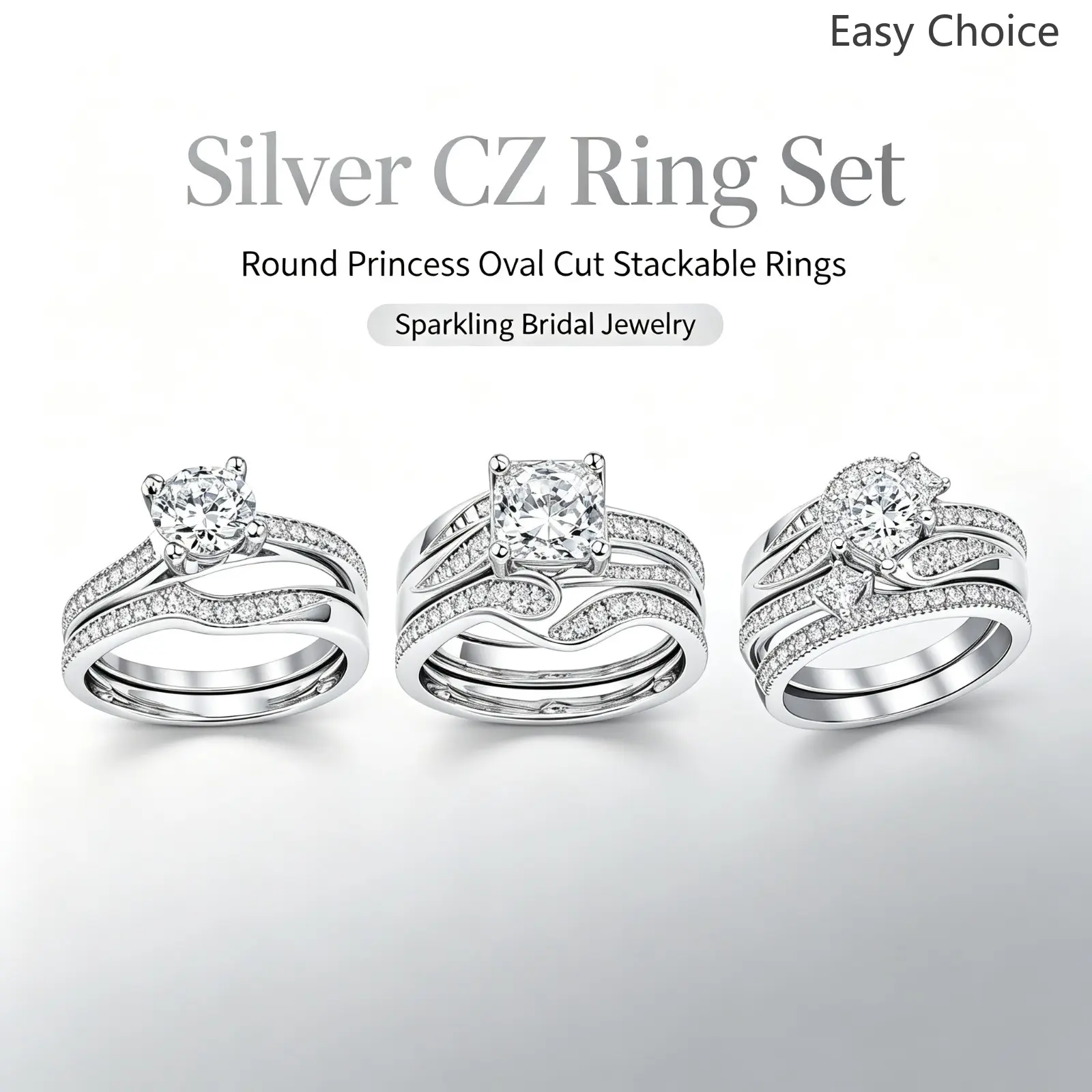 Moissanite Double‑Band Stackable Ring Set, Sparkling High‑Clarity Stainless Steel Rings, Non‑Tarnish Hypoallergenic Jewelry, Affordable Fine Jewelry Alternative for Daily Wear & Dating Occasions