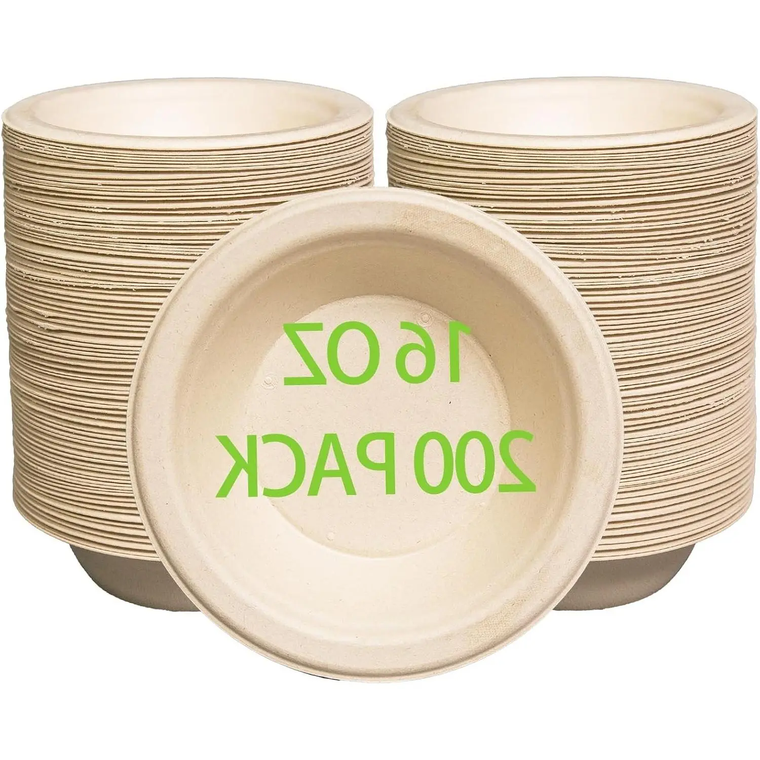 16 oz Compostable Paper Bowls 200 Pack, Heavy-Duty Eco-Friendly Bulk Disposable Bowls, Biodegradable Sugarcane Fiber, Hot or Cold Use, Natural