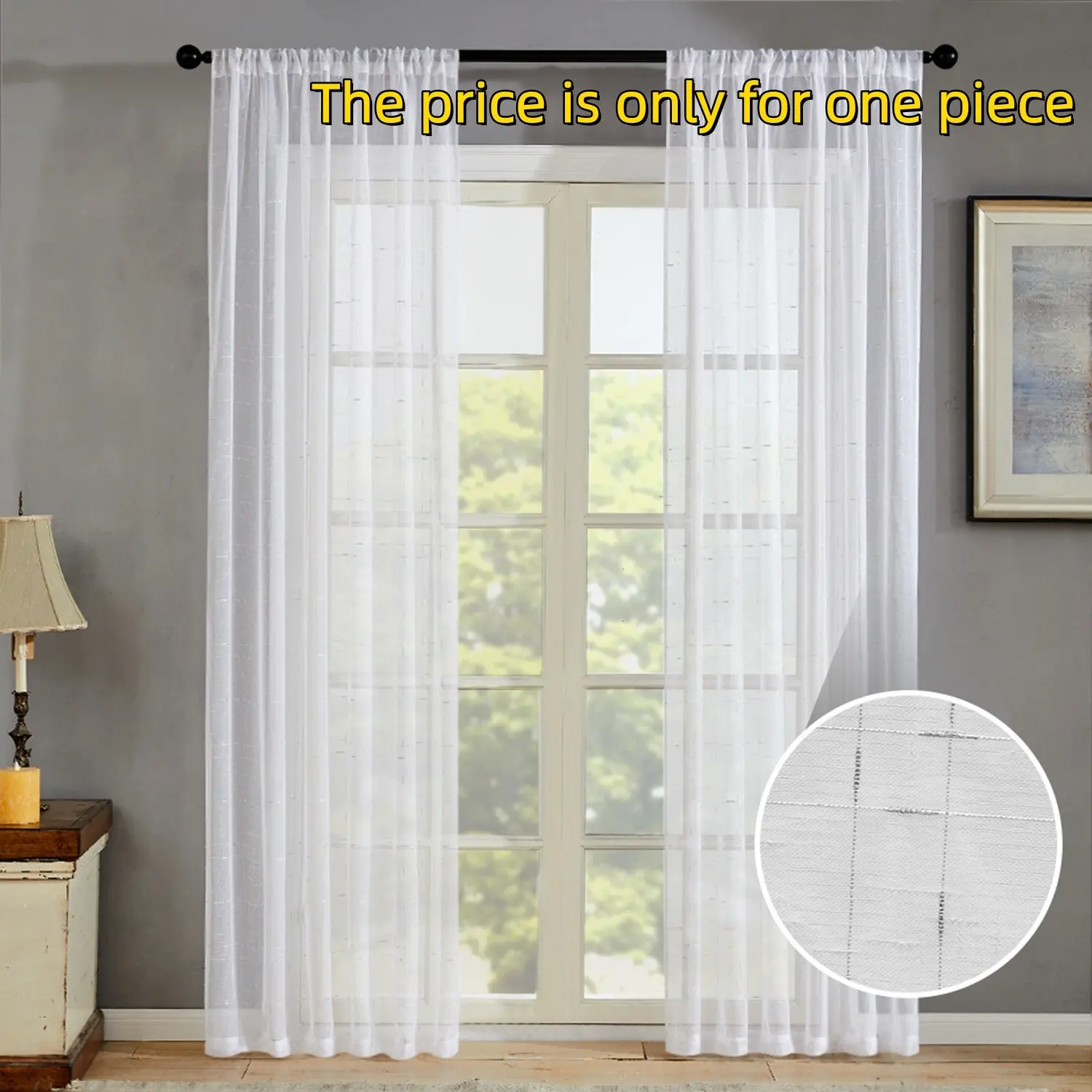 1pc Grid Sheer Curtain, Living Room Bedroom Thin Sheer Rod Top Curtain, Light-Transmitting Not See-Through, Multiple Colors Available