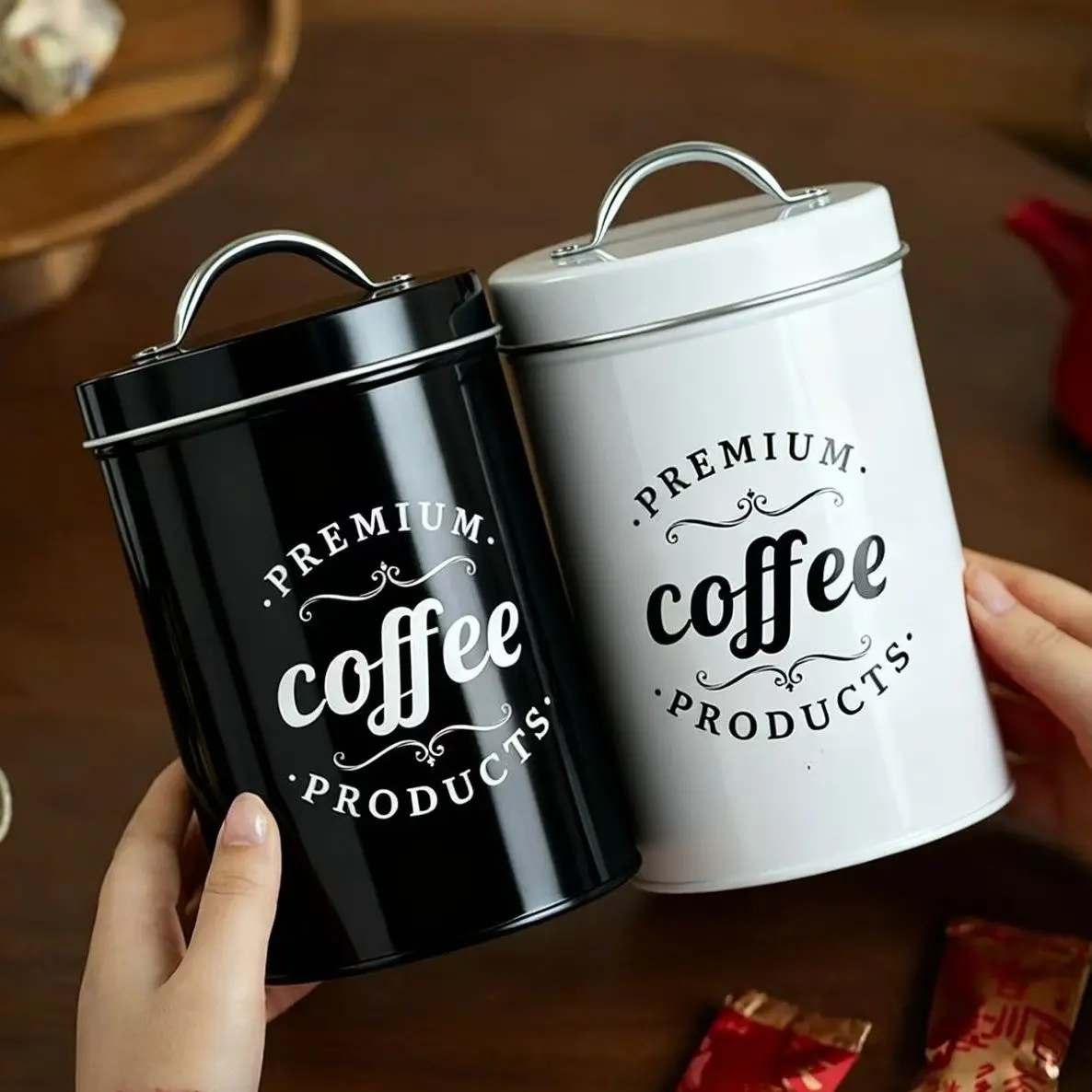 3-Piece Kitchen Storage Set with Lids, Tea Coffee Sugar Flour Containers, Metal Cylindrical Design, Ideal Gift for Mom Dad Girlfriend Boyfriend