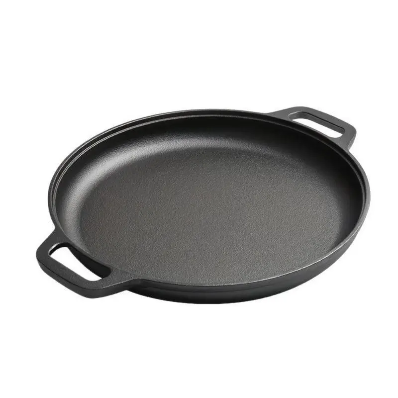 Cast Iron Pizza Pan, Thickened Durable Lightweight, Even Heat Distribution, Suitable for Induction Stove, Outdoor BBQ Camping Baking, Cooking, Bakeware, Grilling Baking