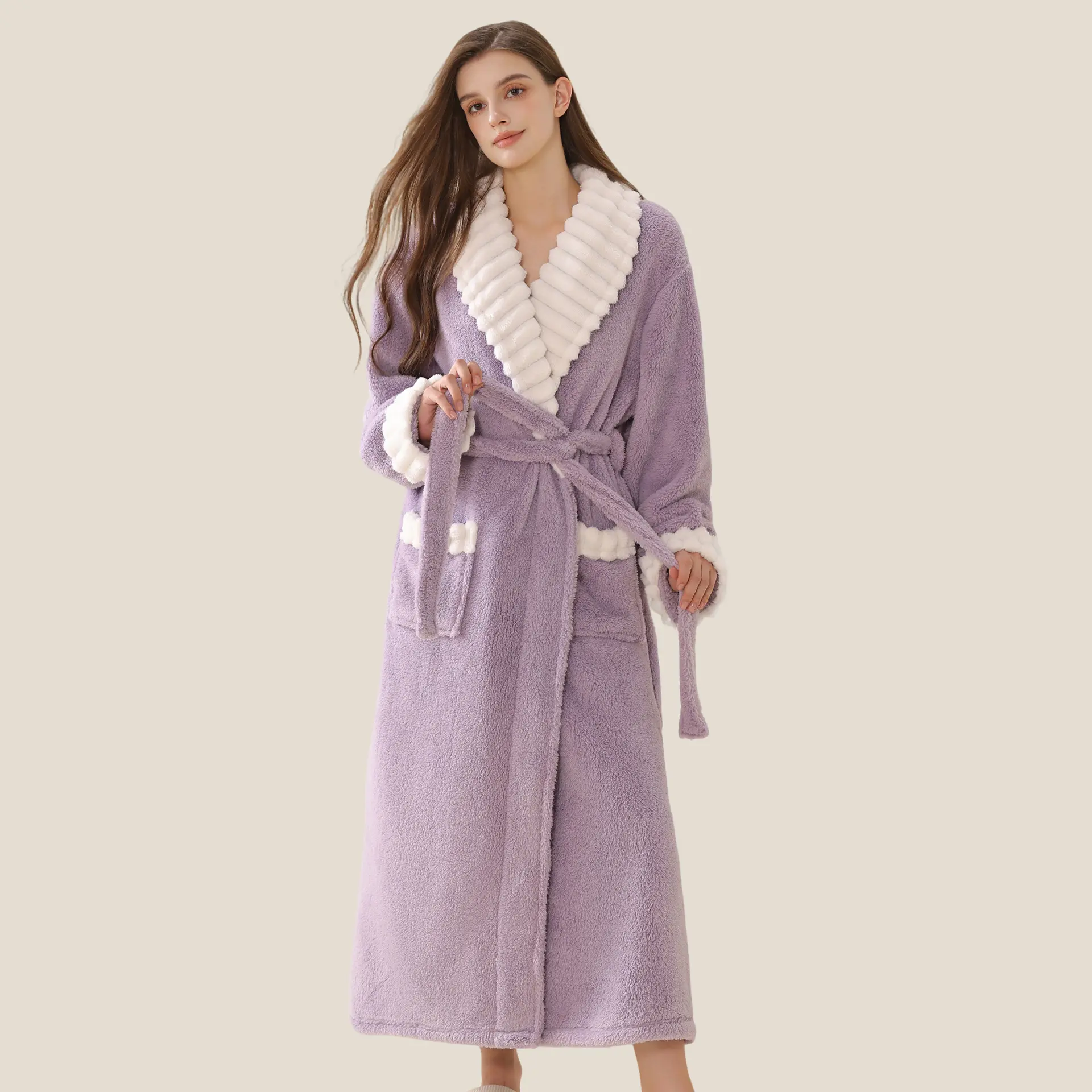Yimoon Women's Fleece Robe Soft Cozy Oversized Long Bathrobe with Belt Warm Plush Fluffy Spa Lounge Robe for Gifts