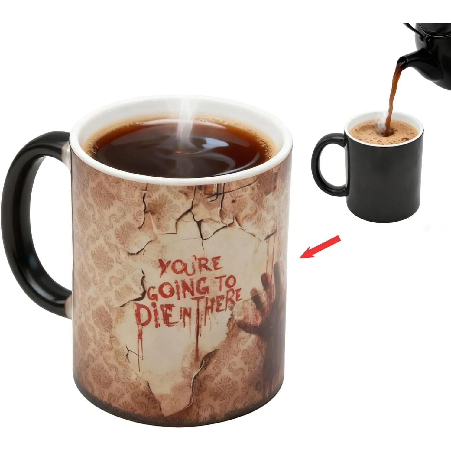 11oz Thermal Magic Color Changing Zombie Ceramic Coffee Mug - Scary Halloween Themed Drinkware, Novelty Kitchenware Gift for Men, Women (Halloween, Christmas, Birthday Occasions)