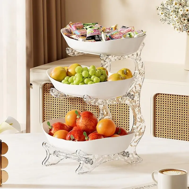 3-Tier Fruit Bowl, Elegant Porcelain Style, Multi-Layer Storage Rack, Kitchen Counter Display, Wedding and Party Decor