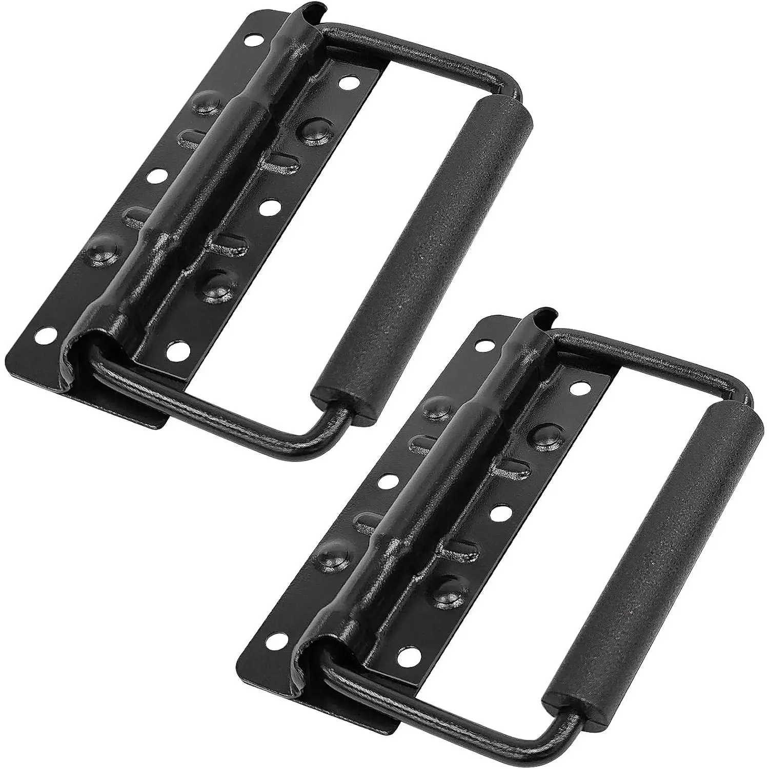 Pack 4.9 Inch Heavy Duty Spring Loaded Handles, Stainless Steel Surface Mount Chest Handles with Rubber Grip for Toolbox, Case, Trunk, Cabinet, Flight Case, and Storage Boxes