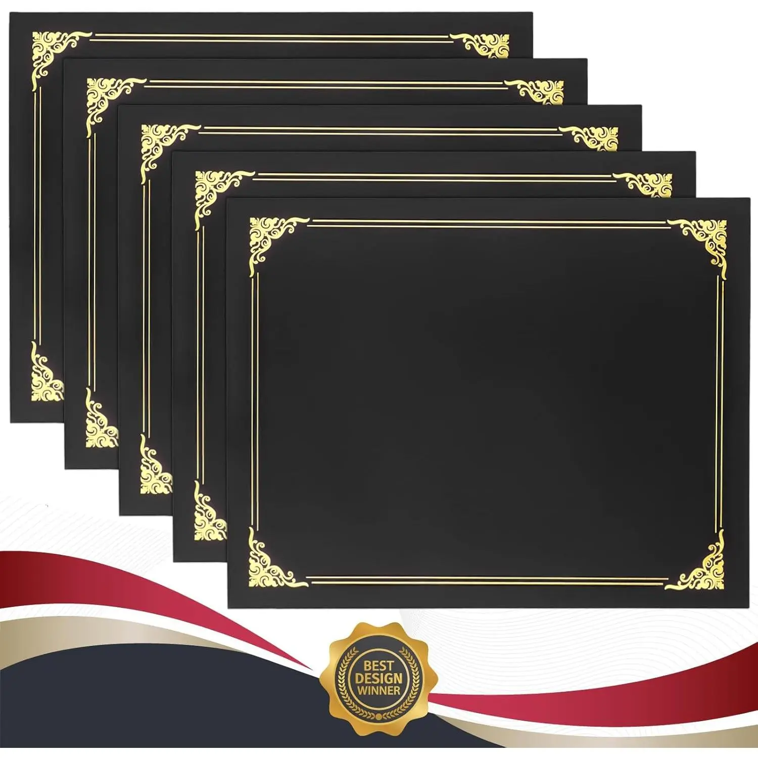 10 Packs Certificate Holders, Black Certificate Covers, Diploma Holders, Certificate Folders with Gold Foil Border for Letter Size 8.5" x 11" Certificates, Diploma, Documents, Award Cover