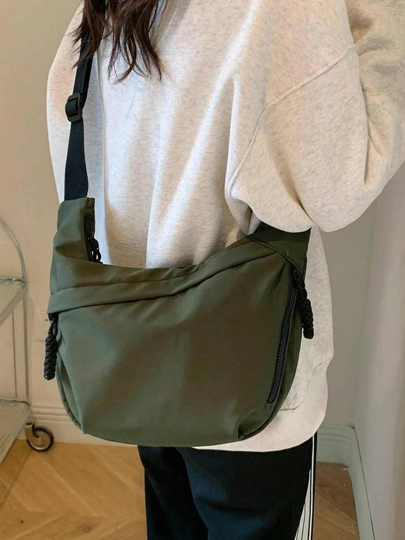 Women's Fashionable Solid Color Nylon Lightweight Crossbody Bag, Large Capacity Zipper Everyday Bag, Work Bag for Work & Back to School