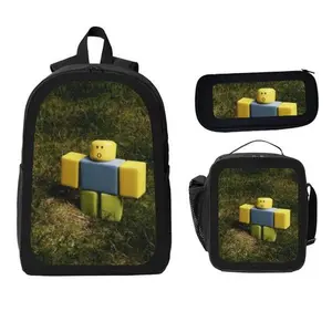 Birthday Gift 3‑Piece Roblox Backpack Set, Character‑Print Bookbag, Insulated Lunch Box and Pencil Case for Game Lovers