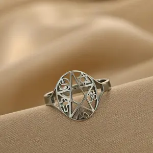 Witchcraft Pentagram Tetragrammaton Ring Stainless Steel Pentacle Finger Ring for Men Women Cross OM Tai Ji Talisman Jewelry
