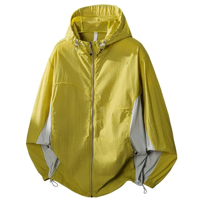 Men's Sportswear Jacket, Lightweight Nylon Hooded Zip-Up Coat with Sun Protection, Long Sleeve for Outdoor Travel and Daily Commute, Menswear, Nylon Fabric, Male, Loose Fit