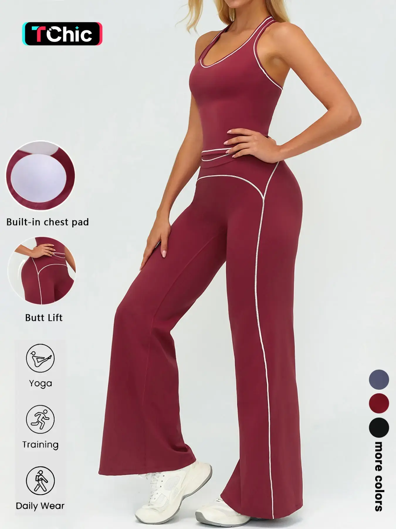 Women's Sporty Two-Piece Set, V-Neck Halter Top, High-Waisted Split Leg Pants, Quick-Dry Breathable, Fall Yoga Fitness, Colorblock Sportswear Set