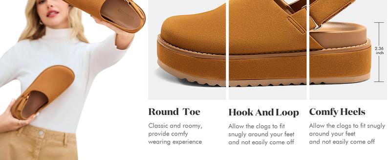 Fashare Women's Platform Clogs Adjustable Strap Slip on Mules Shoes Comfortable Fall Sandals