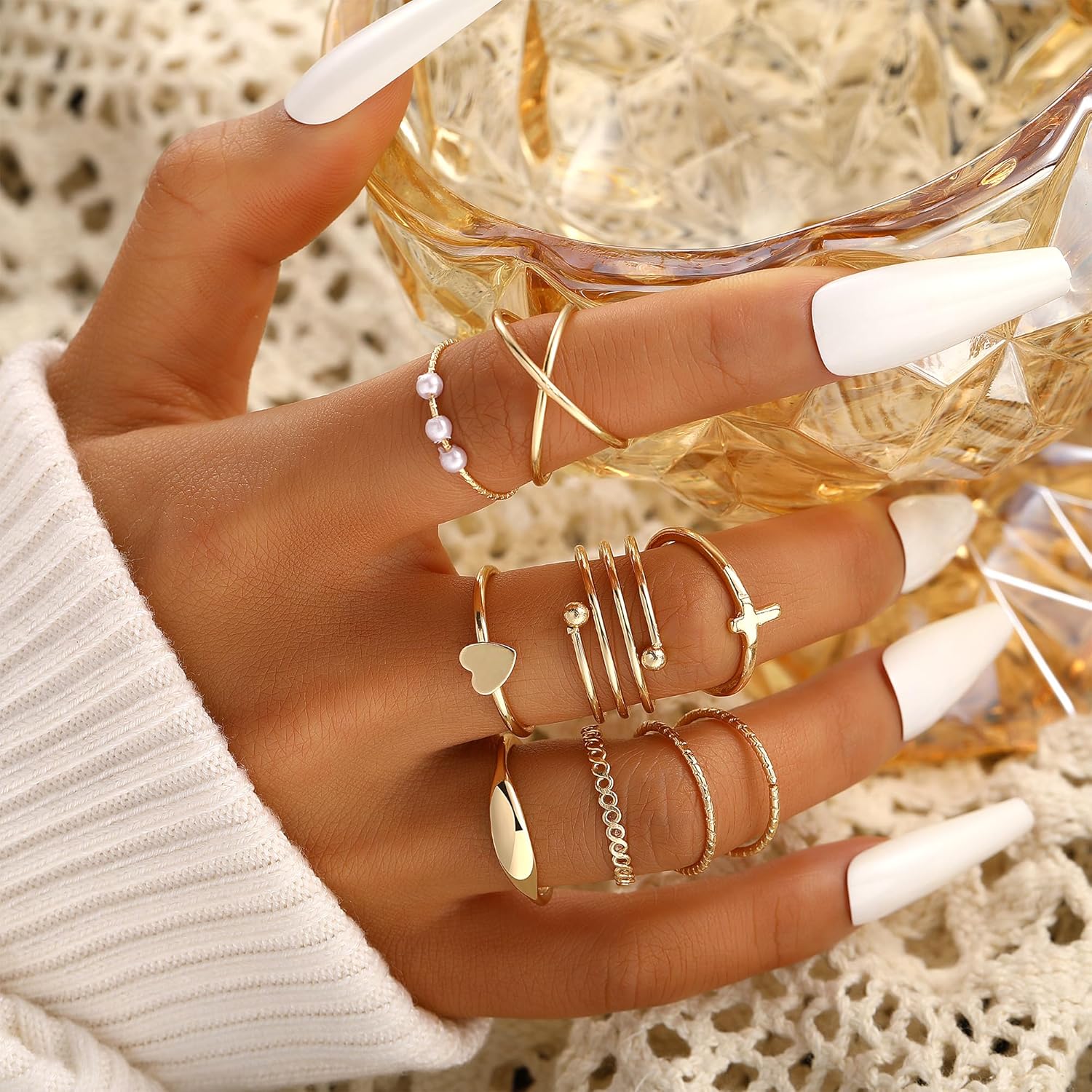 FAXHION 60 Pcs Gold Stackable Rings for Women, Knuckle Rings Chunky Gold Ring Set Dainty Stacking Cute Rings, Multiple Sizes Cute Jewelry Set Gift