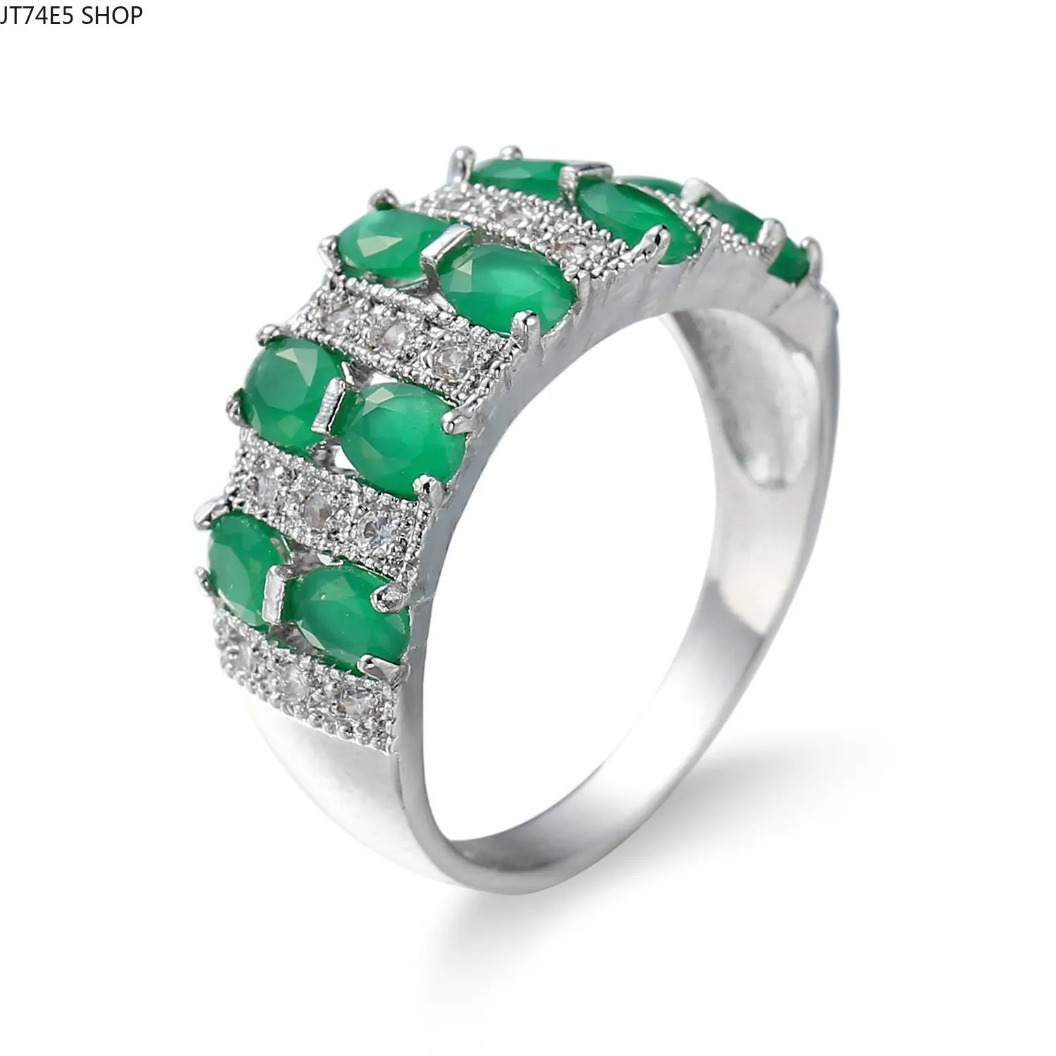 Colorful Statement Ring for Girls, Platinum Plated Brass & Stainless Steel Jewelry with Romantic Sparkly Sapphire Blue & Mixed Color CZ in a Combined Setting, Sparkling