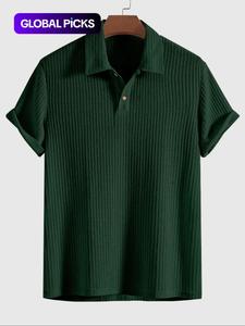 men's plain jacquard knit polo shirt, regular fit casual short sleeve button front top for summer, fashion men's shortsleeve clothes for daily wear, polo shirts men, collared shirt, men's clothing, menswear