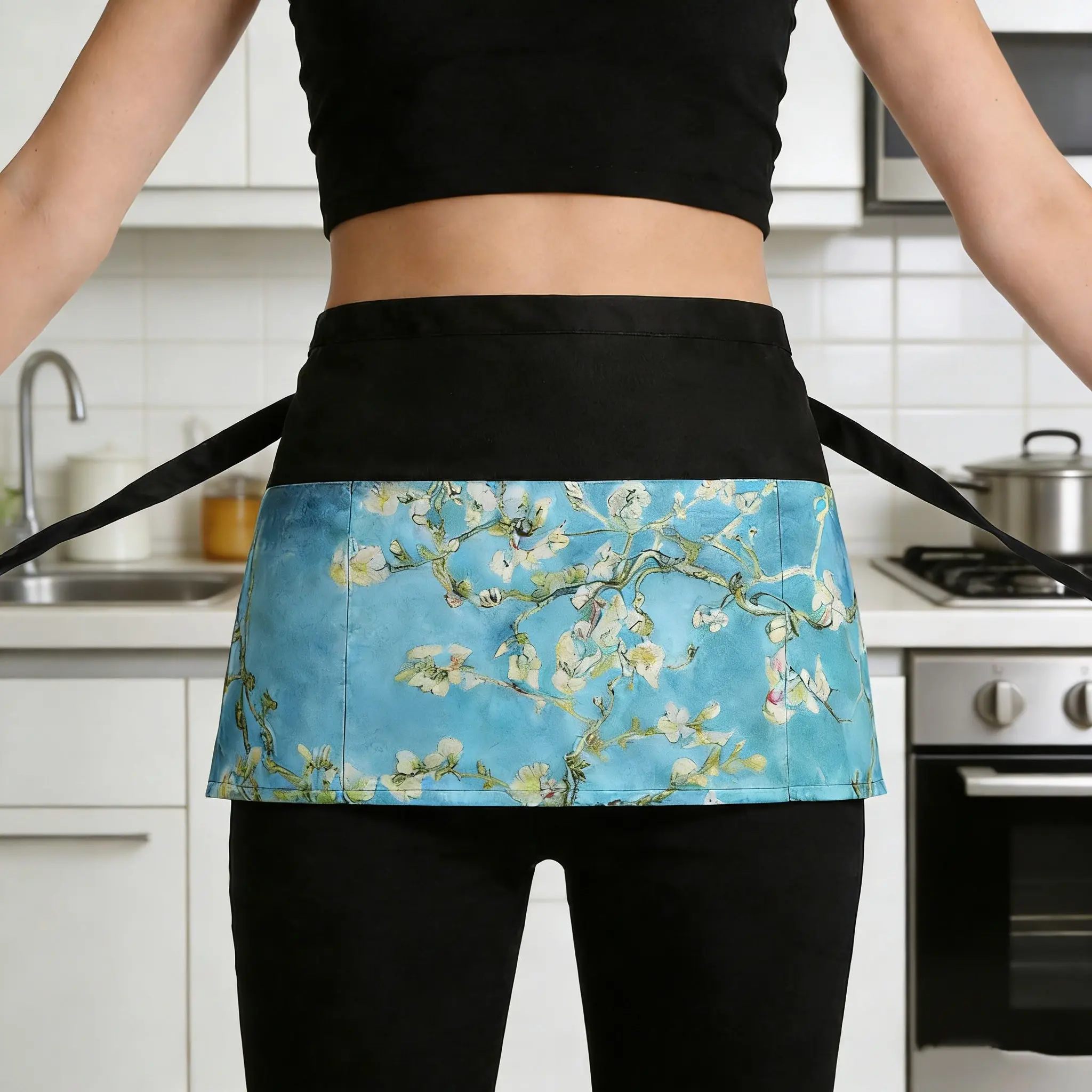 Polyester Waist Apron with 3 Pockets, Ideal for Waitresses, Waiters, Servers, Durable and Practical Design
