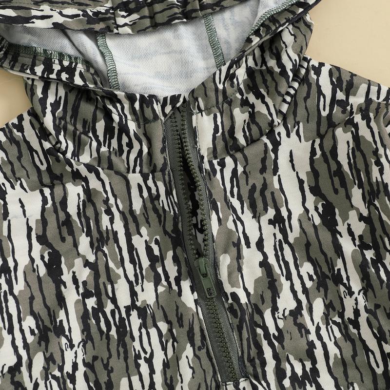 Infant Toddler Baby Girl Boy Camo Hoodie Outfit Half Zipper Long Sleeve Hooded Sweatshirt Casual Pullover Little Kids Hunting Clothes