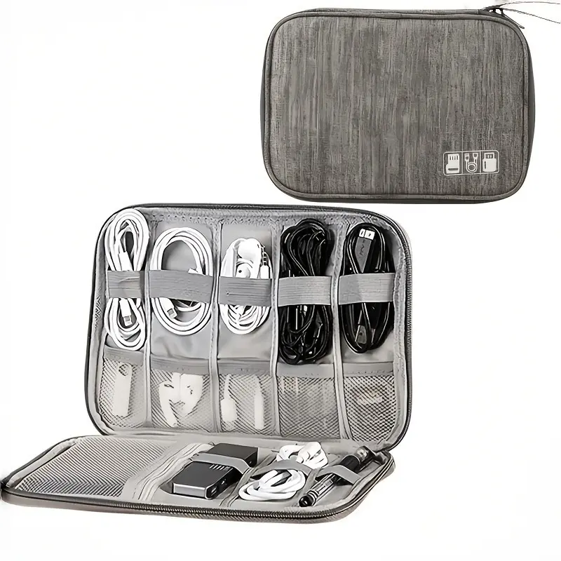 Upgraded multifunctional electronic equipment storage suitcase, portable waterproof cable sorting bag, suitable for small charging cable, data cable and SD card travel cable sorting bag (gray)-essential for travel and office.