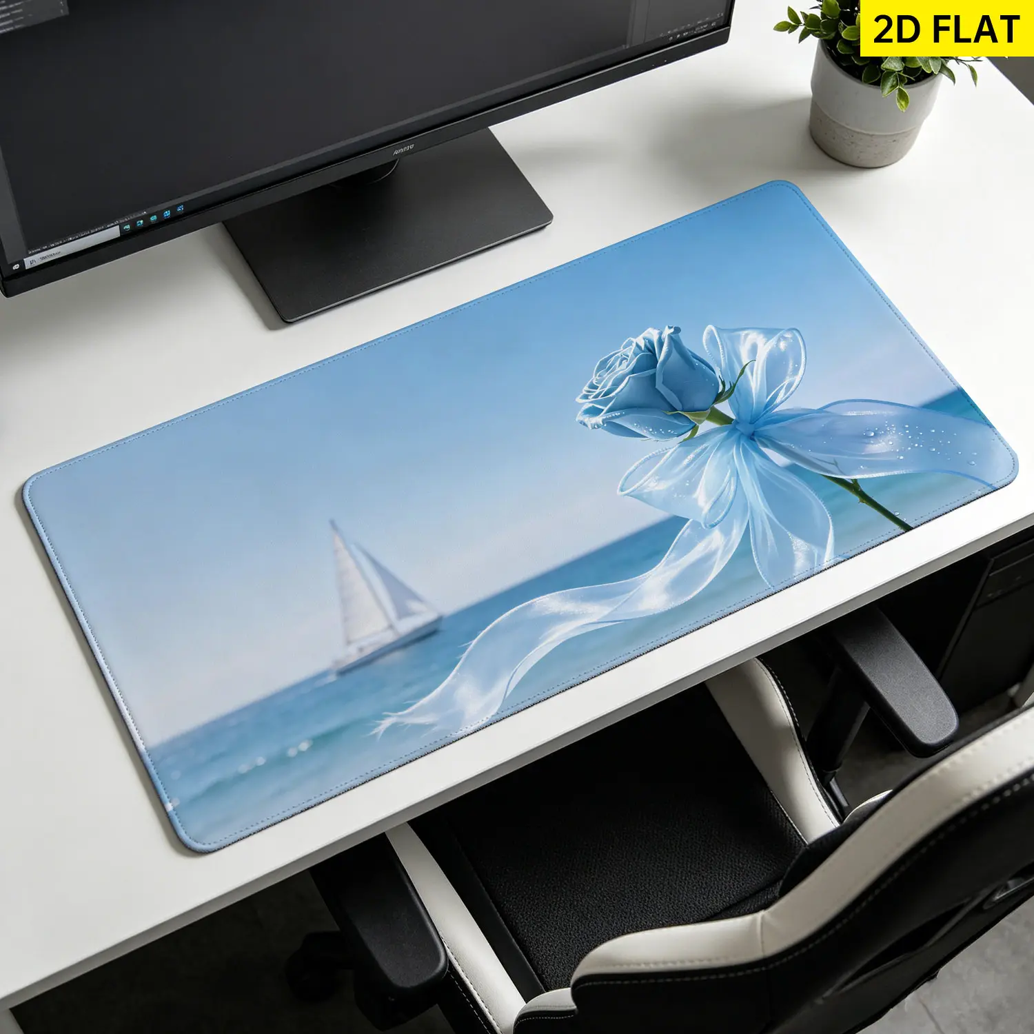 Stable Durable Blue Rose Sailboat Ocean Landscape Print Precise Synthetic Polyester Wall Tapestry - Decorative Large Hangable Blanket, Indoor Home Decor for Living Room, No-Installation Wall Hanging Gift