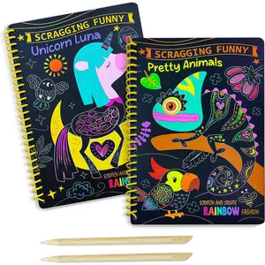 2 Pack Animal & Unicorn Scratch Art for Kids, Rainbow Scratch Paper Art Notebook, Arts and Crafts for Boys Girls, Birthday Gifts Party Gamesfidget toys