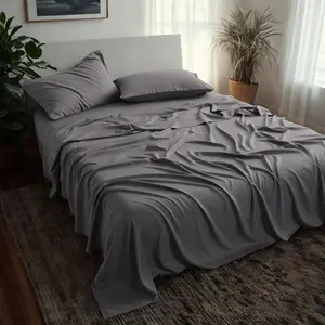 Bamboo bed sheet set, made of synthetic silk, soft and cool, including bed sheet, pillowcase, deep pocket bedsheet, grey