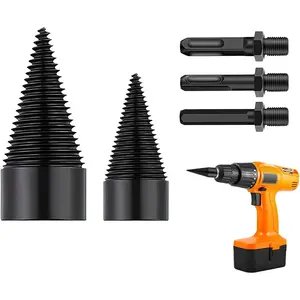 Wood Splitter Drill Bits, 5Pcs Firewood Log Drill Bits, 32MM + 42MM Heavy Duty Electric Drills Screw Cone Driver with Round + Hex + Square Shank  Electric Drill Machine