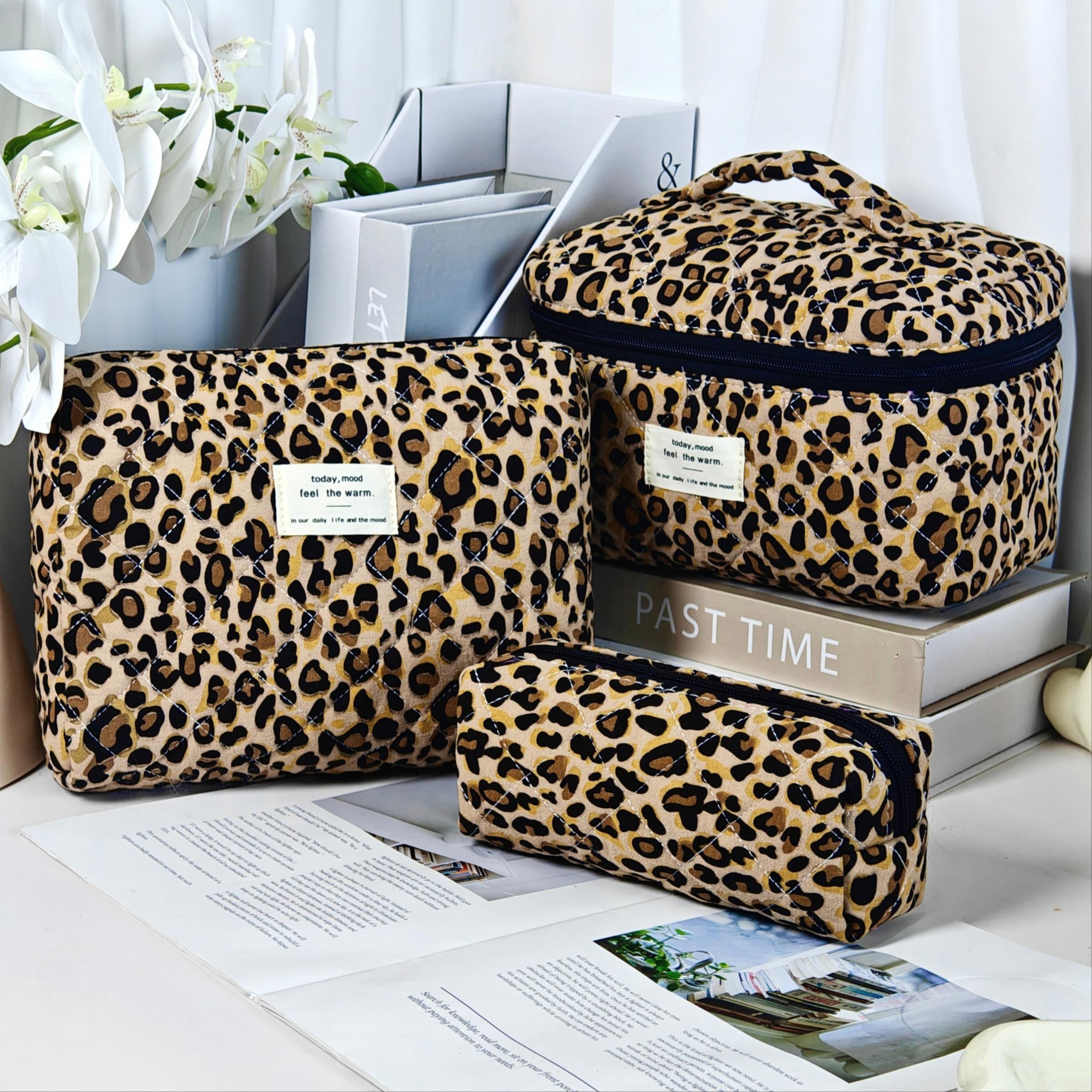 Leopard Pattern Makeup Bag Set, 3 Counts Large Capacity Travel Cosmetic Storage Bag, Zipper Makeup Organizer Pouch, Versatile Storage Bag for Travel & Daily Use, Travel Cosmetic Bags