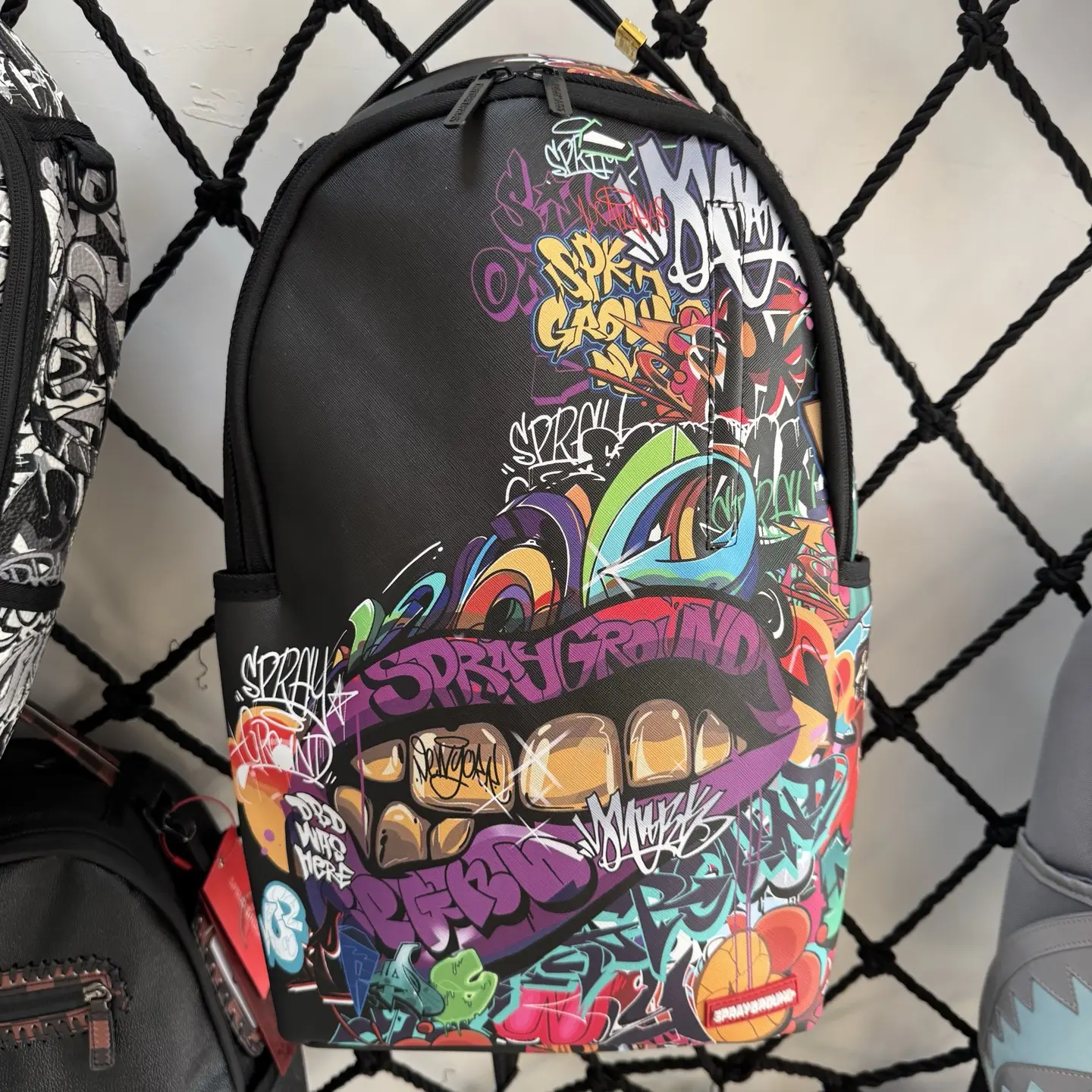 SPRAYGROUND SG Graffiti Big Mouth Street Print Unisex Couple-Style Functional Backpack, Luggage Bag