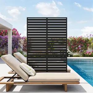 Black 72Hx47W Inch Freestanding Metal Privacy Screen 6FT Decorative Fence Panel with Stand Room Divider for Patio Garden Yard Balcony Deck