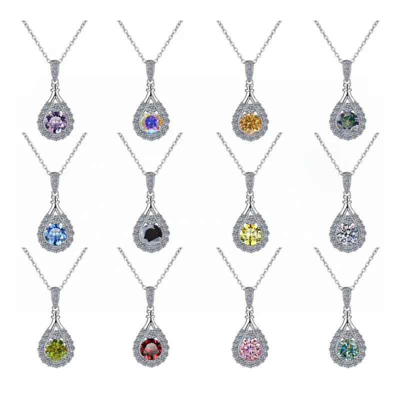 S925 Sterling Silver Necklace for Women, Korean Style Teardrop Pendant with a Colorful Artificial Gemstone, Korean Artificial Gemstone Necklaces & Pendants, Synthetic/Simulated Coloured Gemstone, Chic Artificial Gemstone Necklaces & Pendants