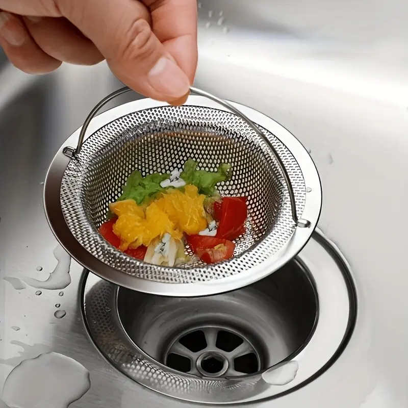 2pcs Stainless Steel Sink Strainer with Handle, Rust-Resistant Fine Mesh, Kitchen & Bathroom Sink Anti-Clog Filter, Fruit And Vegetable Draining,, No Power Needed