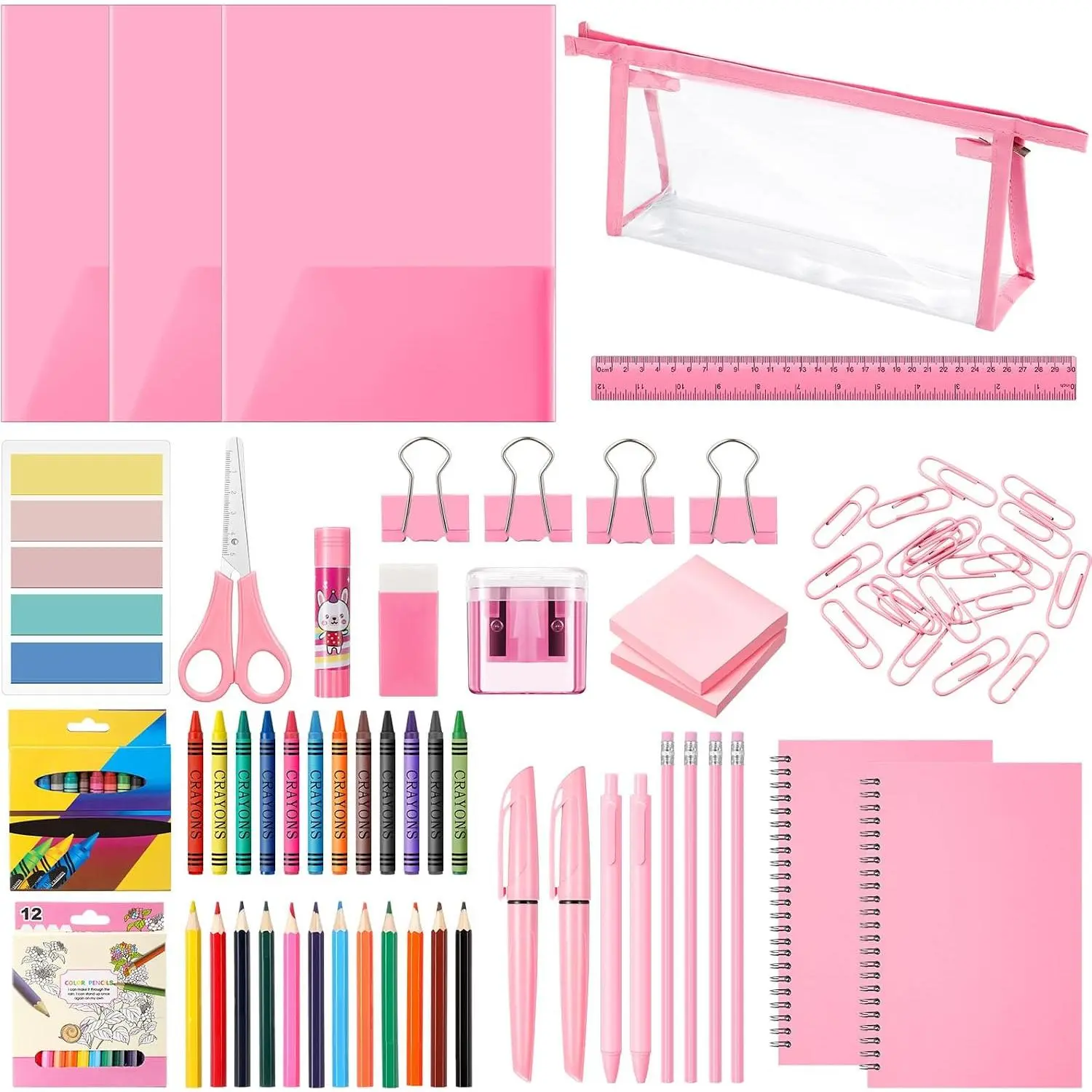 48 count School Stationary Set Essentials Bundle Include Folders Notebooks Rulers  Pencils Pens and Much   to School Gifts for Students()