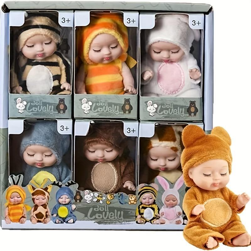 6 Counts/set Mini Animal & Insect Shaped Cute Lifelike Newborn Reborn Doll, Sleeping Doll, Sleepy Doll, Children's Toy Dolls Gifts Gift Box #GLOBAL PICKS