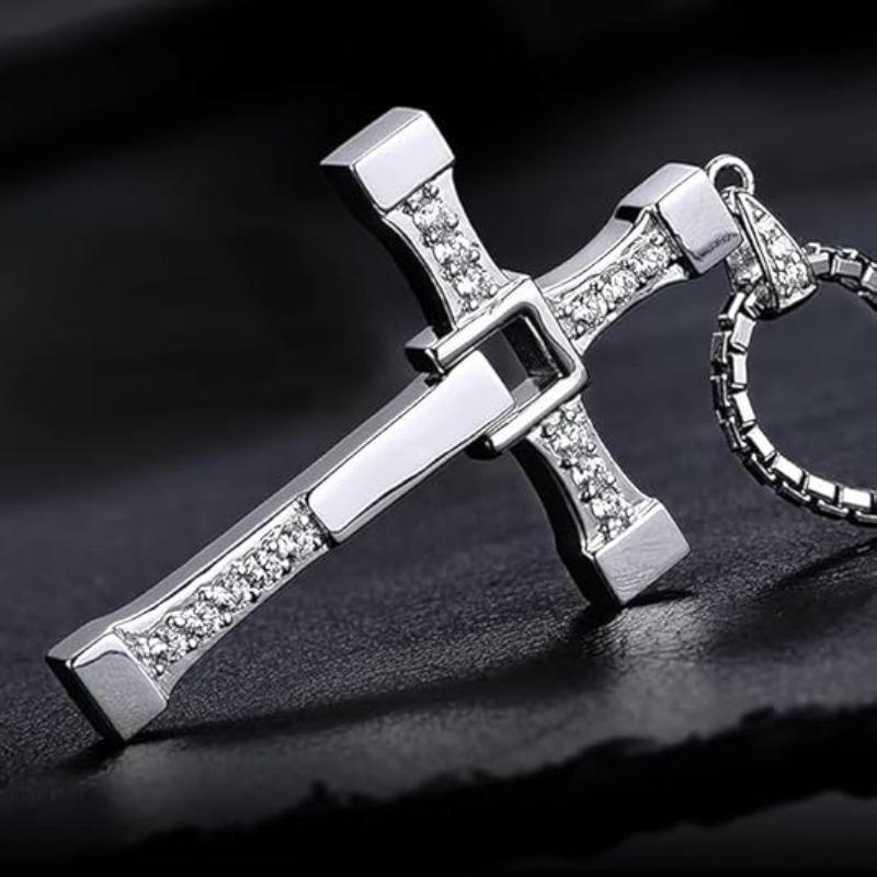 Cross Necklace for Men, Cross Pendant Necklace Stainless Steel Chains Sterling Silver Necklace Men's Cross Chain Jewelry Link Chain for Boys Fast and Furious