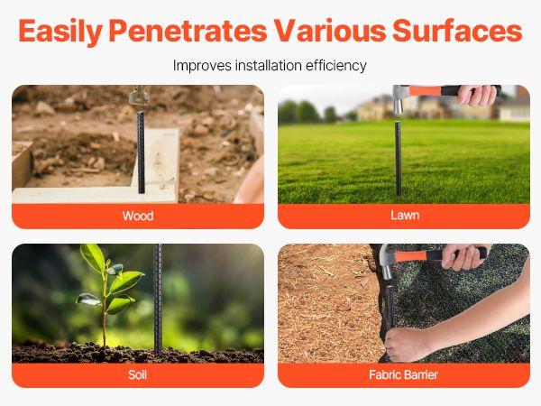 VEVOR Rebar Stakes, 24-Inch, Heavy-Duty 0.47 in Diameter, Straight Galvanized Steel Ground Anchors with Chisel Point End & Rust-Resistant Coating, for Gardening Support, Fence, Camping Tents (20-Pack)