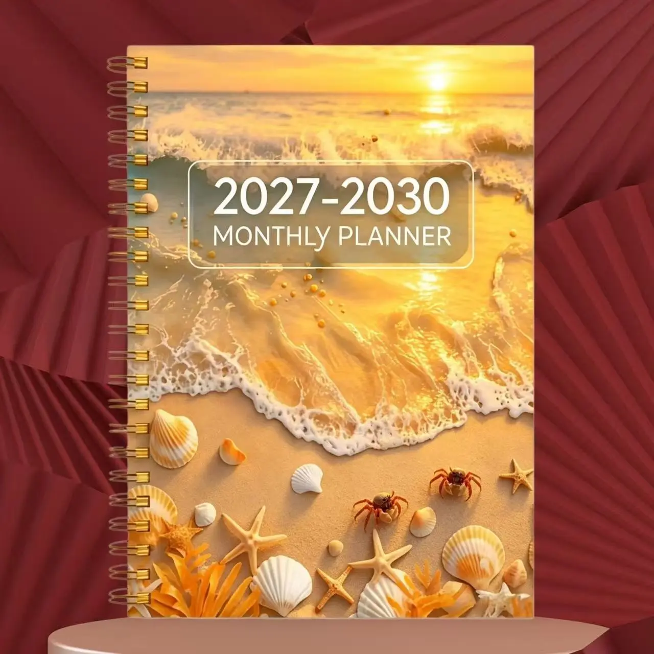 2027-2030 Sea Wave Shell Monthly Planner Notebook, Organize Your Life Efficiently, Perfect for Daily Planning & Goal Setting