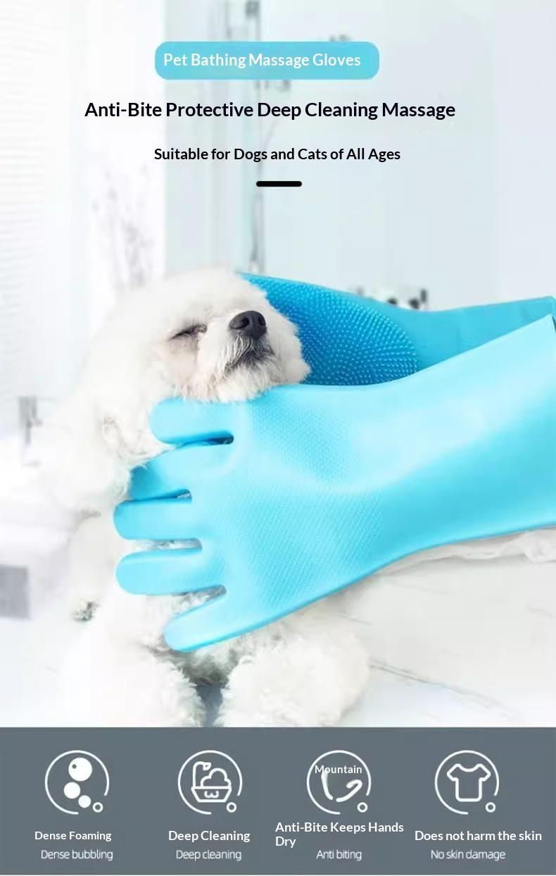 Pet silicone gloves for dogs and cats, anti-scratch and anti-bite pet bathing gloves, comfortable massage SPA gloves with brush