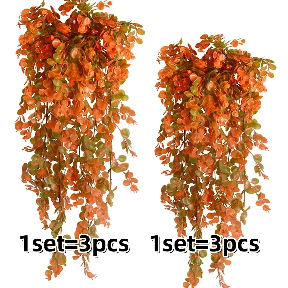 6pcs Artificial Hanging Fall Plants, Fake Hanging Plant Faux Eucalyptus Leaf, Greenery Vine, Outdoor UV Resistant Plastic Plants, Fall