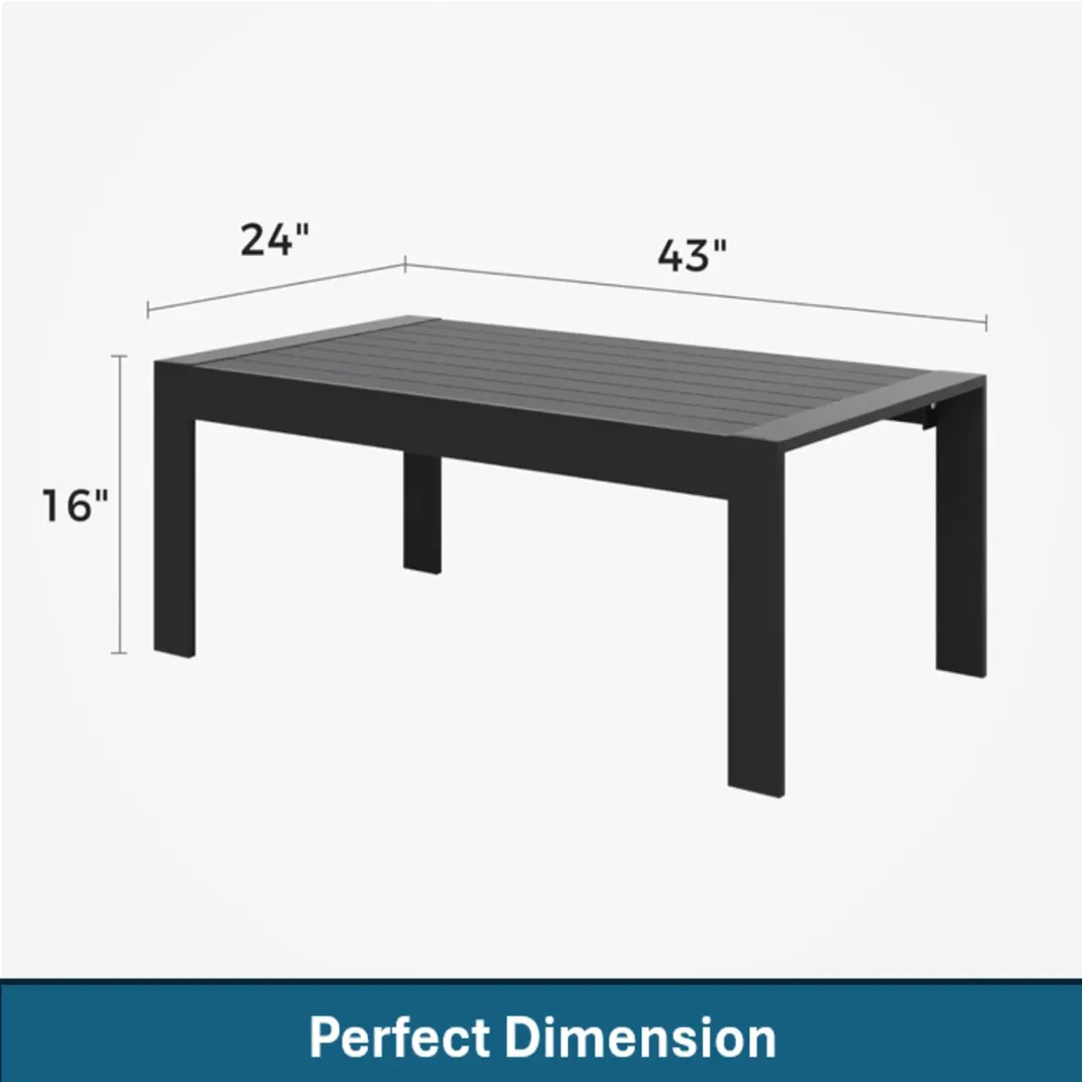43" Modern Black Rectangle All-Weather Aluminum Patio Coffee Table, Outdoor Leisure & Indoor Recreation Furniture