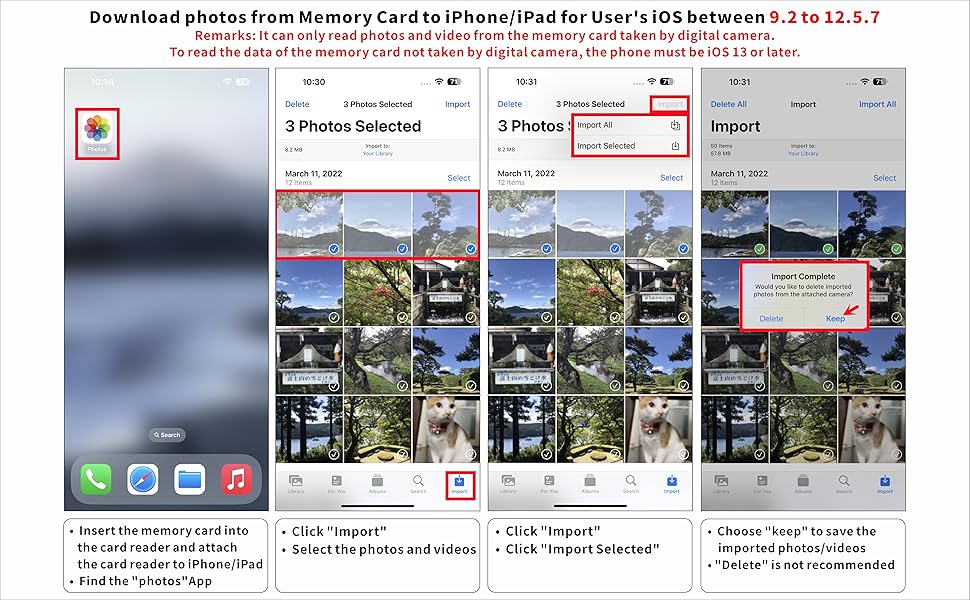 SD Card Reader for iPhone, Memory Card Reader with USB Camera Adapter Plug and Play Trail Game Camera Viewer Supports SD and TF Card MicroSD Card Adapter for iPad No App Required