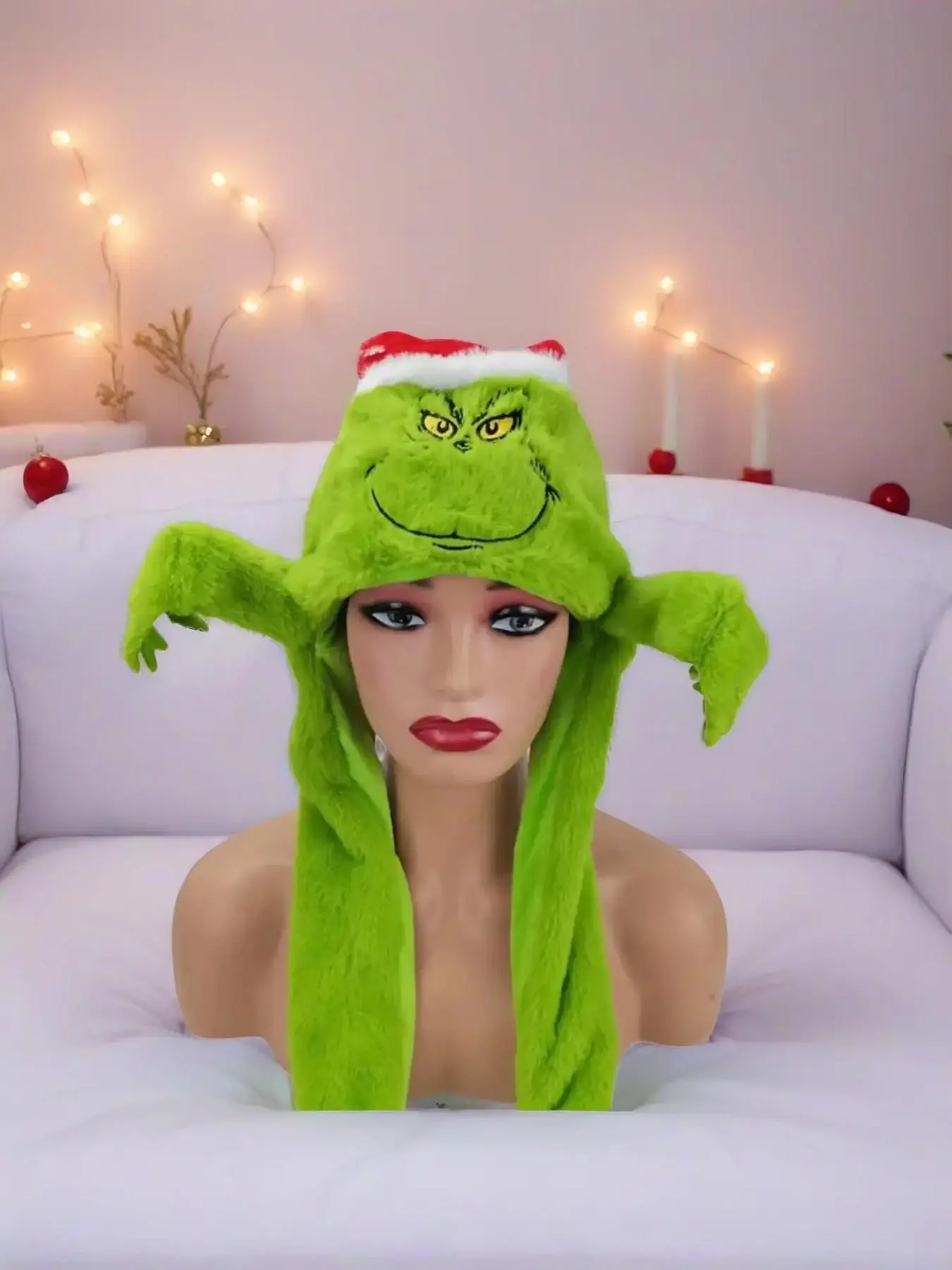 Christmas Elf Inflatable Grinch Plush Hat, Pinch Ears Move, Halloween Cartoon Cute Plush Hat, Winter Warm Hat, Christmas Gift, New Year Gift