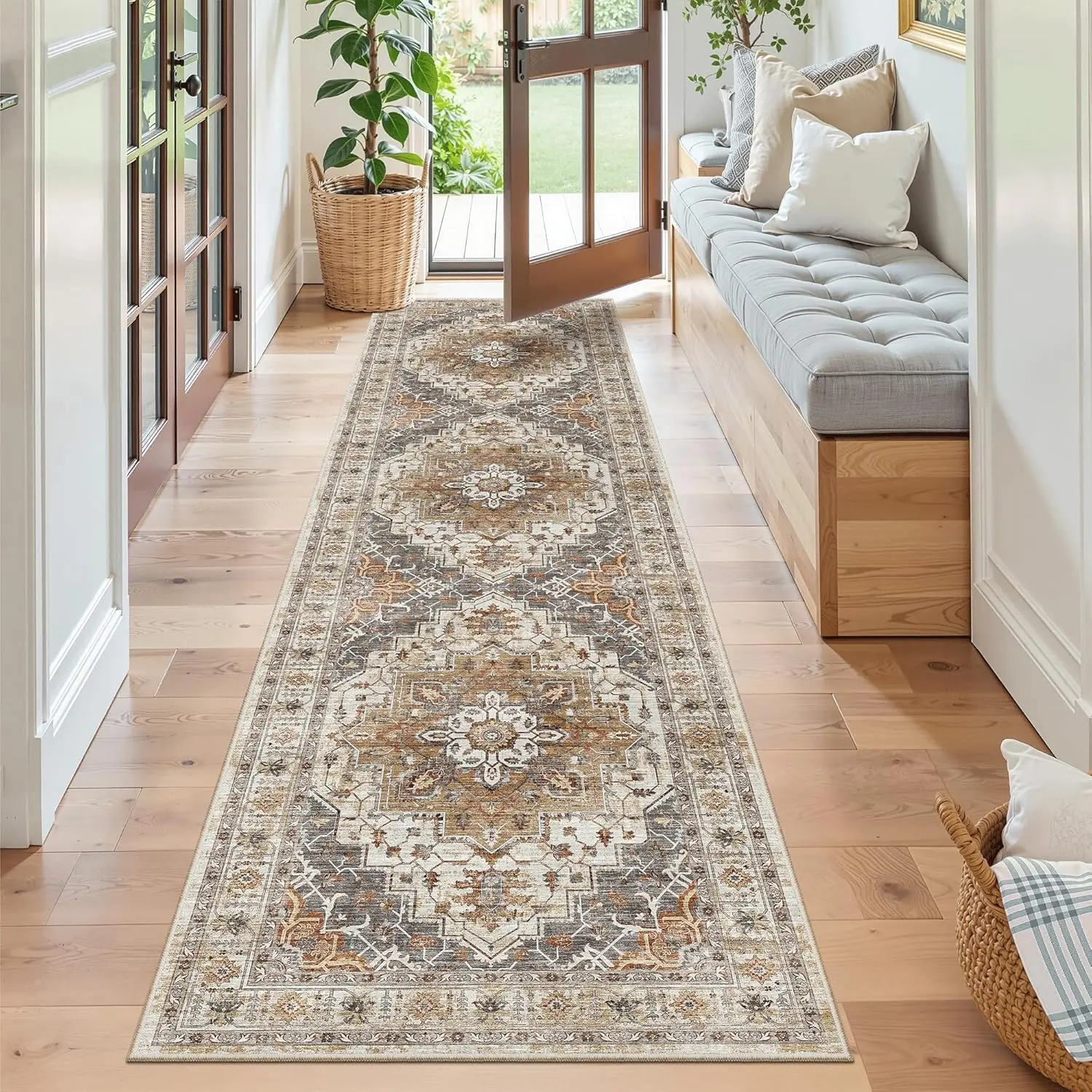 ComiComi     Luxury  Vintage Hallway Runner Rugs, Non-Slip, Machine Washable, Soft Low-Pile Runne Rug, Water&Stain Resistant Rugs, Indoor Floor   Decor  Carpet, Ultra-Thin Throw Entry Foyer Mat for   Dining room,  Aesthetic  Home Decor