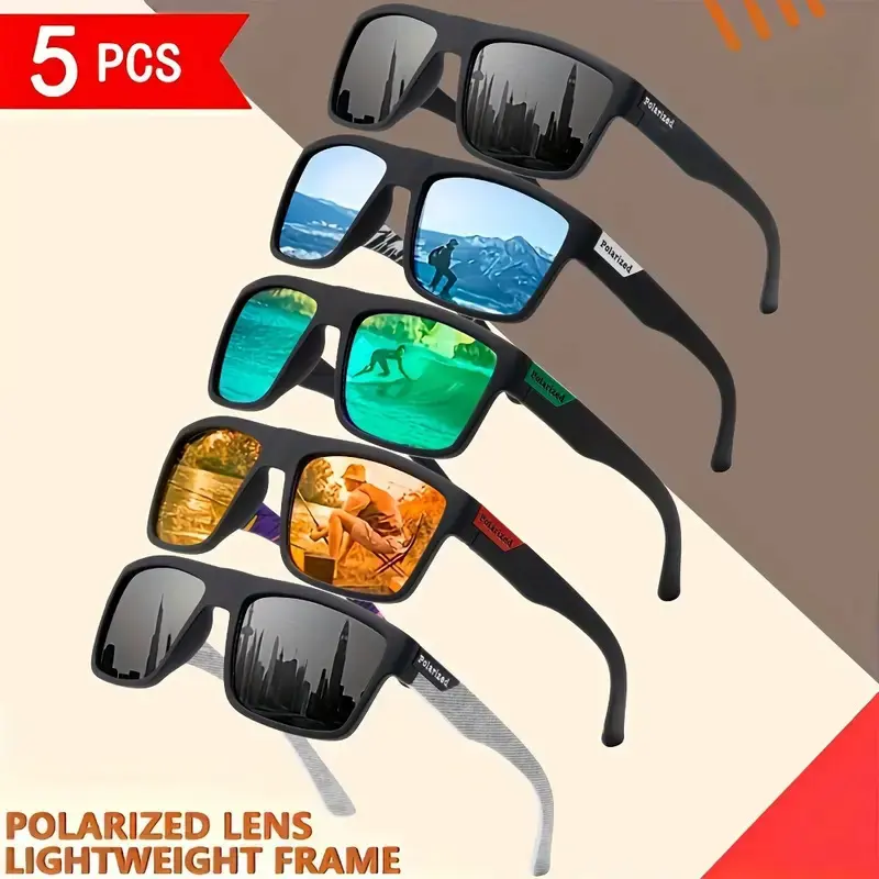 Polarized Rectangular Sunglasses For Men And Women, Outdoor Protective Eyewear Suitable For Driving, Cycling, Fishing And Hiking, With High Definition UV Protection Lenses, Lightweight PC Frame, Durable Hinges And Comfortable Soft Nose Pads